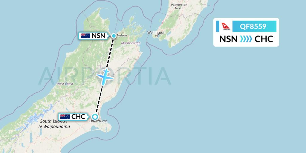QF8559 Qantas Flight Map: Nelson to Christchurch