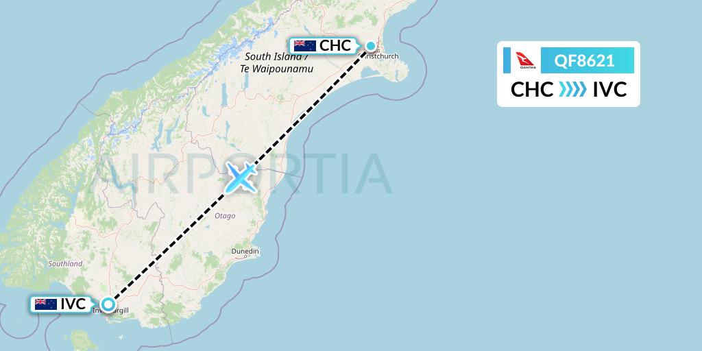 QF8621 Qantas Flight Map: Christchurch to Invercargill