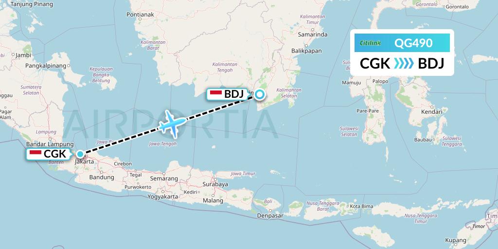 QG490 Citilink Flight Map: Jakarta to Banjarmasin