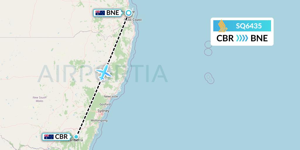 SQ6435 Singapore Airlines Flight Map: Canberra to Brisbane