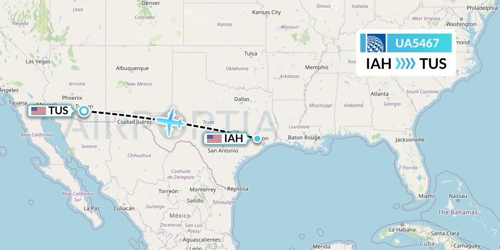 UA5467 United Airlines Flight Map: Houston to Tucson