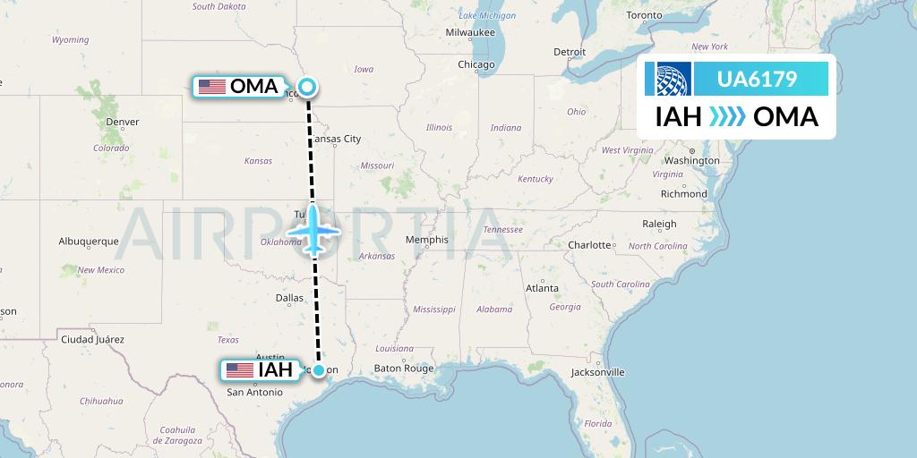 UA6179 United Airlines Flight Map: Houston to Omaha
