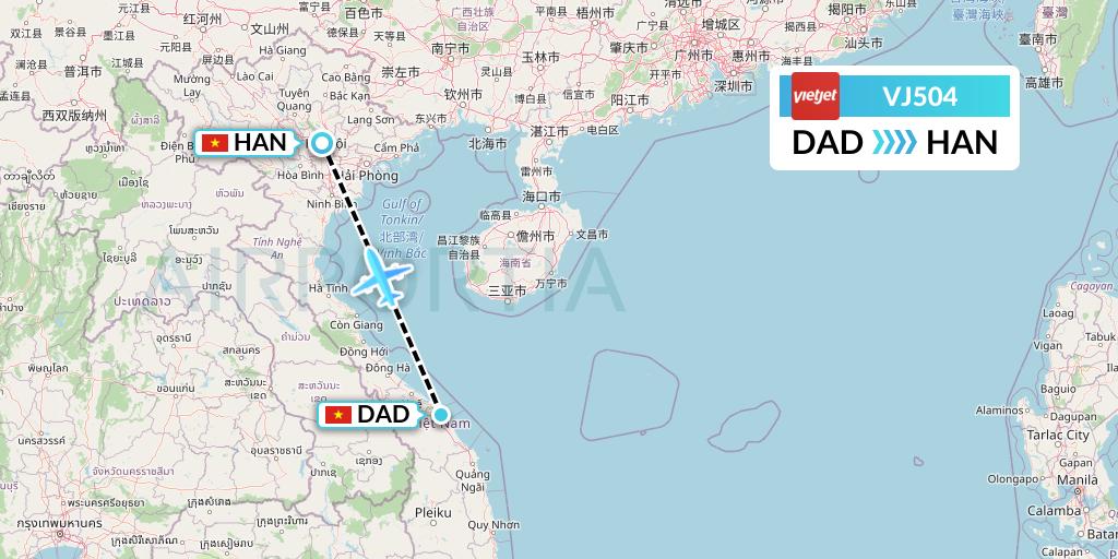 VJ504 VietJet Air Flight Map: Da Nang to Hanoi
