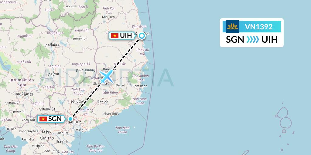 VN1392 Vietnam Airlines Flight Map: Ho Chi Minh City to Qui Nhon