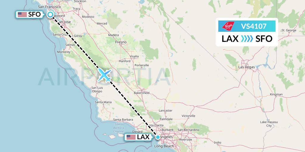 VS4107 Virgin Atlantic Airways Flight Map: Los Angeles to San Francisco
