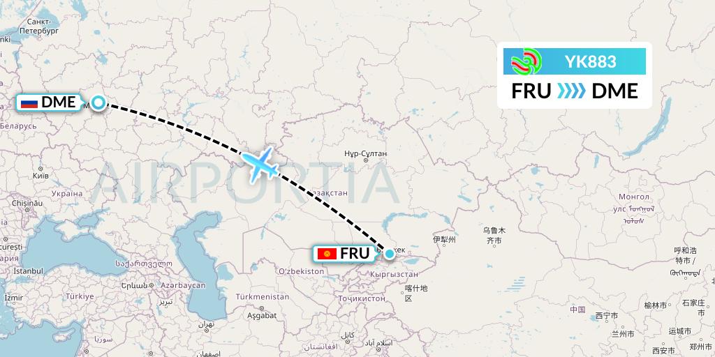 YK883 Avia Traffic Flight Map: Bishkek to Moscow