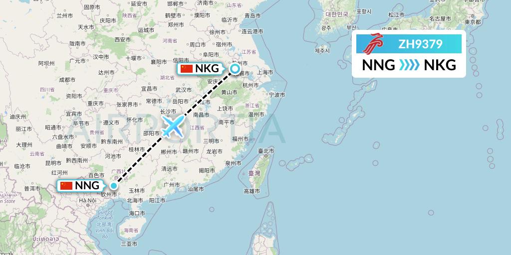 ZH9379 Shenzhen Airlines Flight Map: Nanning to Nanjing