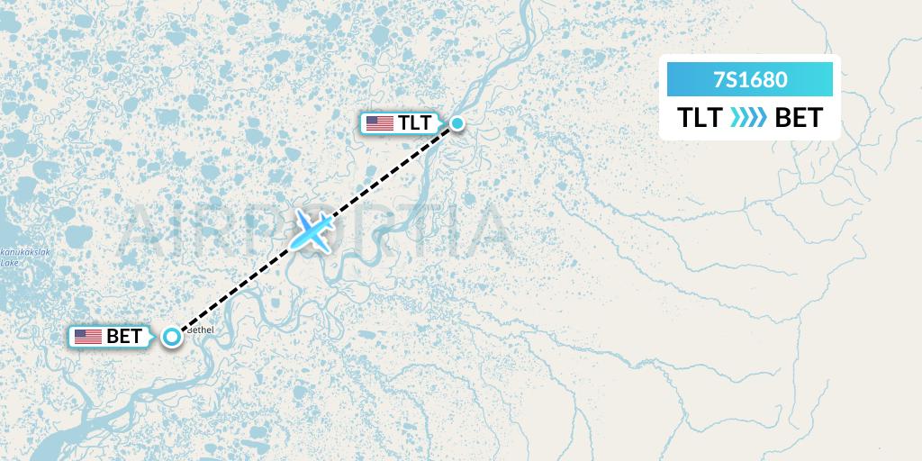 7S1680 Ryan Air (USA) Flight Map: Tuluksak to Bethel
