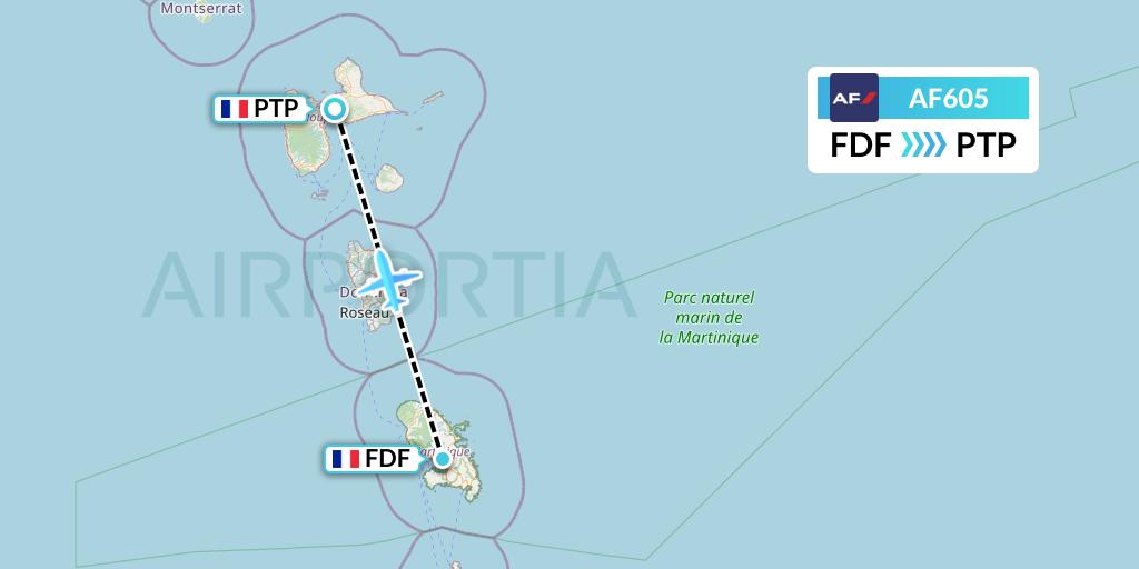AF605 Air France Flight Map: Fort-de-France to Pointe-a-Pitre