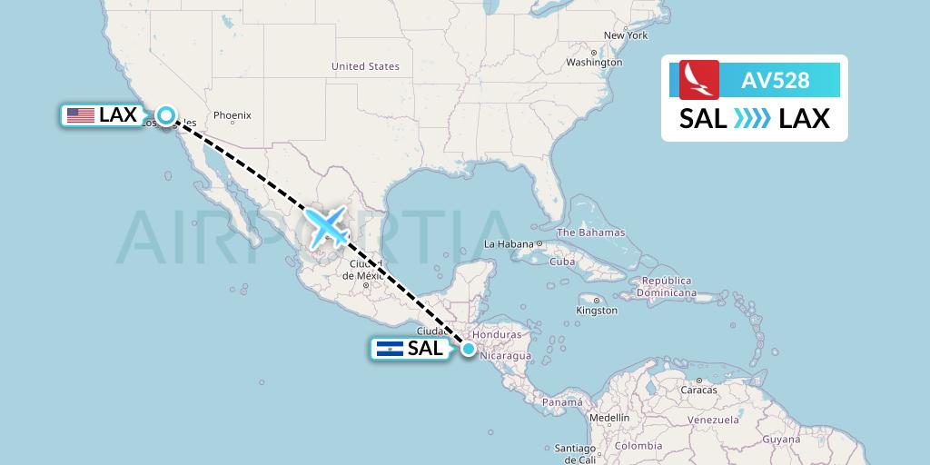 AV528 Avianca Flight Map: San Salvador to Los Angeles