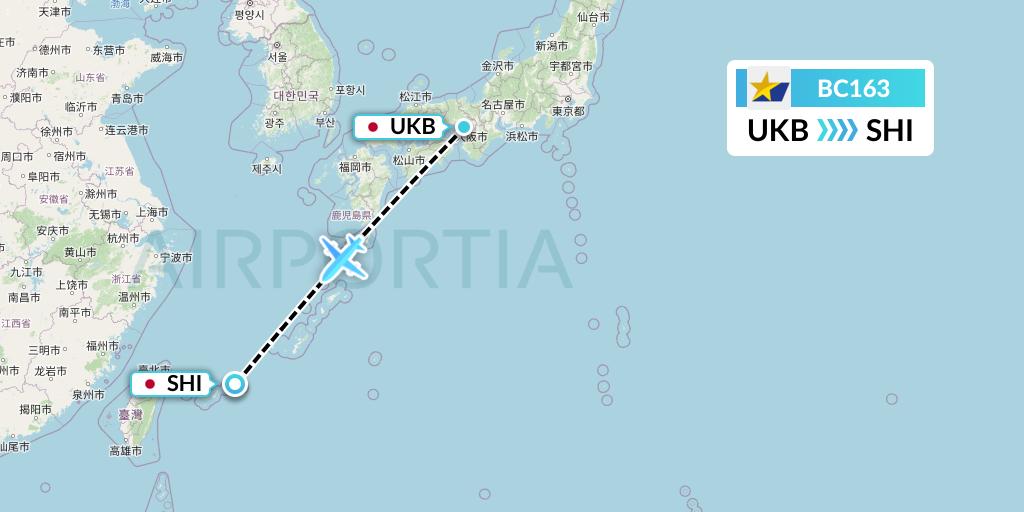 BC163 Skymark Airlines Flight Map: Kobe to Japan