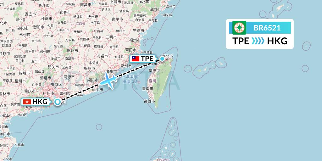 BR6521 EVA Air Flight Map: Taipei to Hong Kong