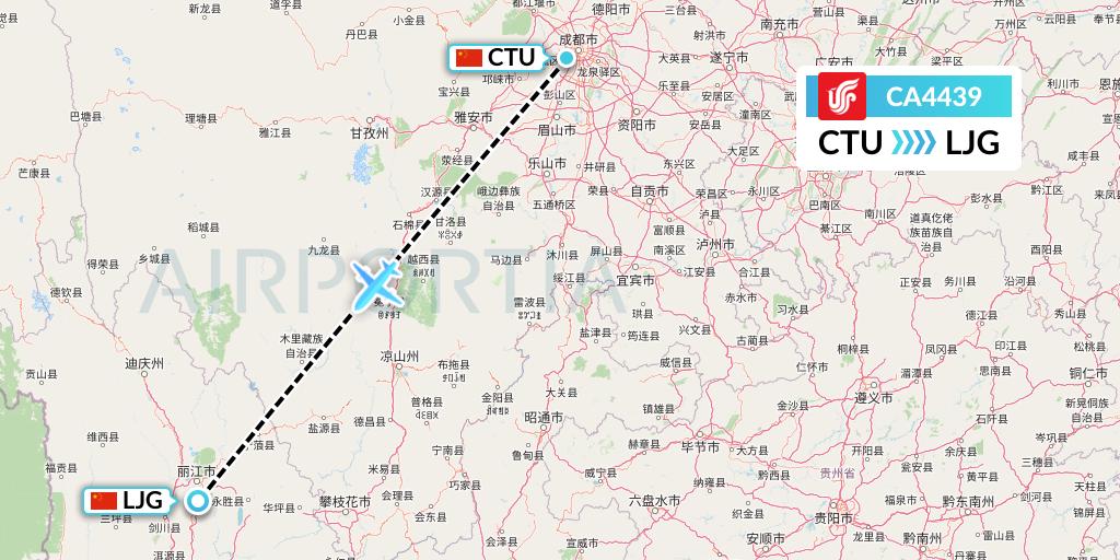 CA4439 Air China Flight Map: Chengdu to Lijiang
