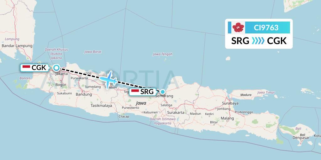 CI9763 China Airlines Flight Map: Semarang to Jakarta