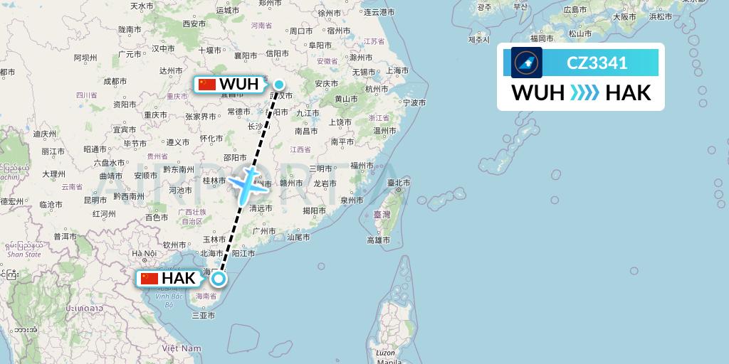 CZ3341 China Southern Airlines Flight Map: Wuhan to Haikou