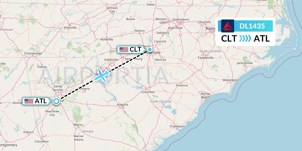 DL1435 Delta Air Lines Flight Map: Charlotte to Atlanta