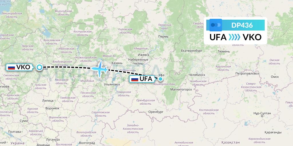 DP436 Pobeda Flight Map: Ufa to Moscow