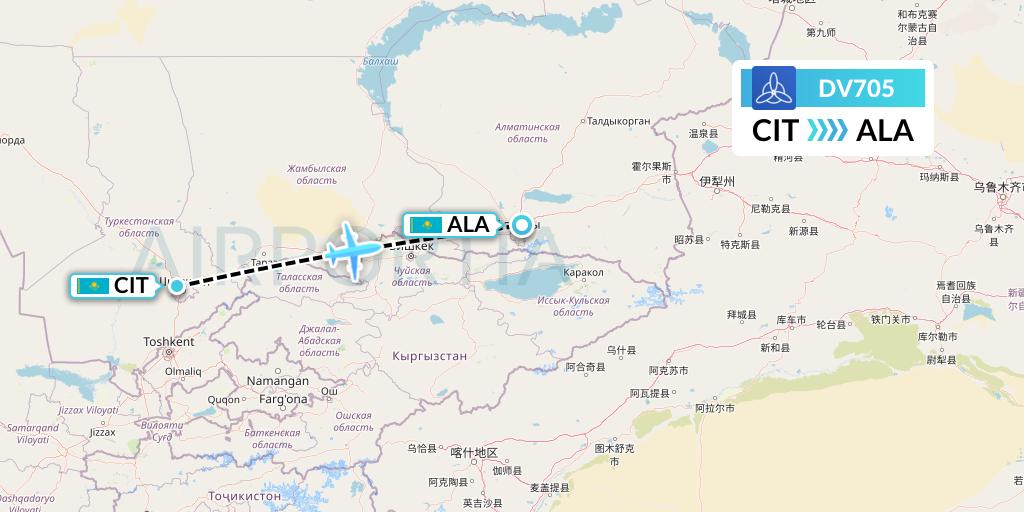 DV705 SCAT Flight Map: Shymkent to Almaty