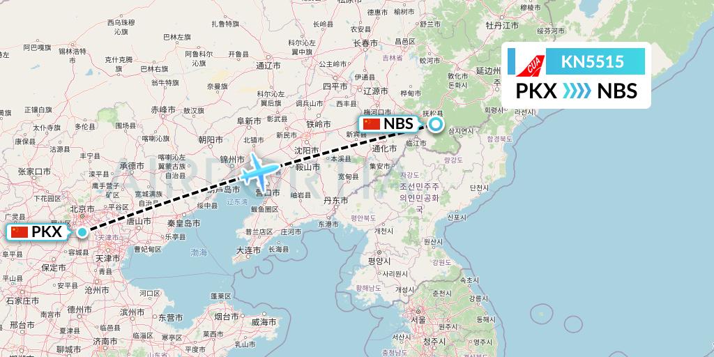 KN5515 China United Airlines Flight Map: Beijing to Baishan