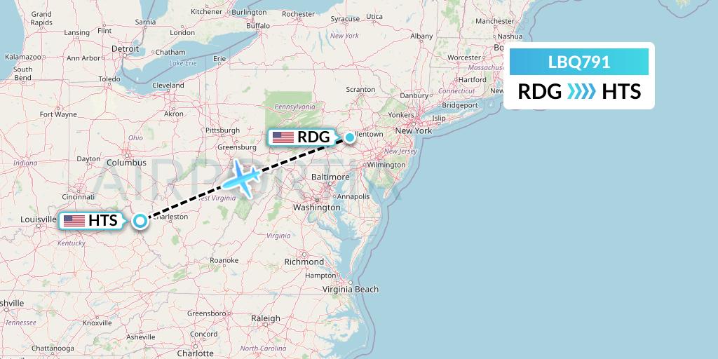LBQ791 Quest Diagnostics Flight Map: Reading to Huntington