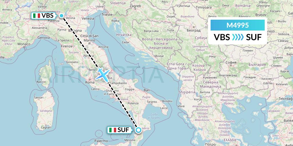 M4995 Mistral Air Flight Map: Brescia to Lamezia Terme