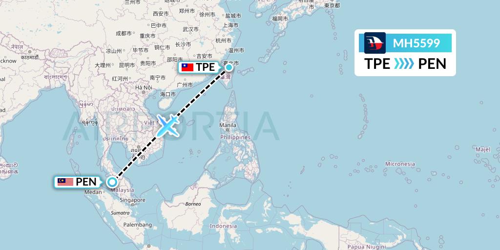 MH5599 Malaysia Airlines Flight Map: Taipei to Penang