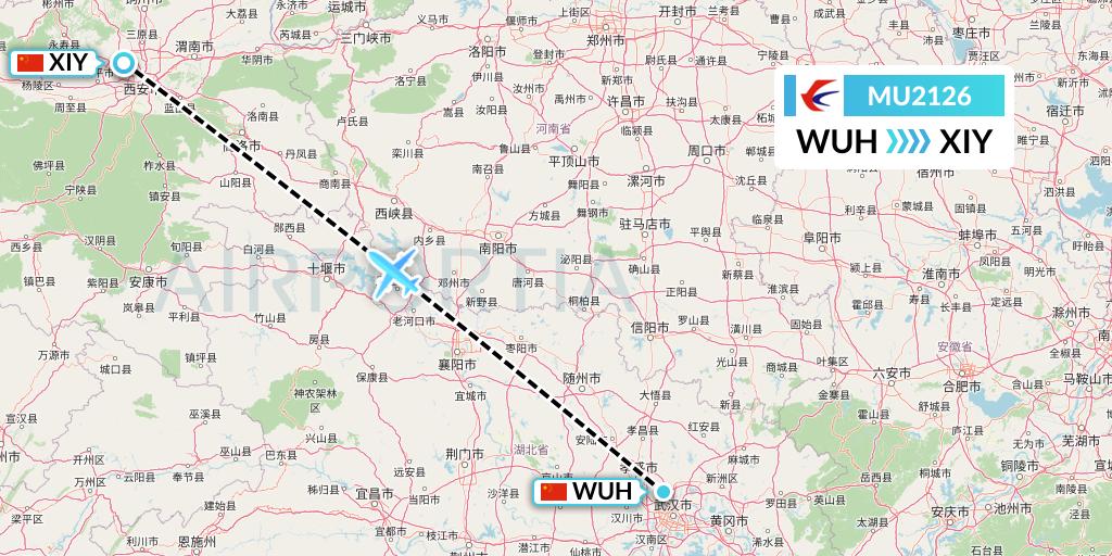 MU2126 China Eastern Airlines Flight Map: Wuhan to Xi'an