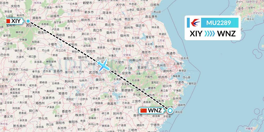 MU2289 China Eastern Airlines Flight Map: Xi'an to Wenzhou