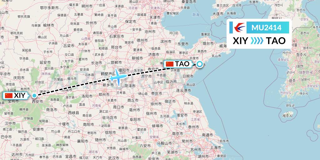 MU2414 China Eastern Airlines Flight Map: Xi'an to Qingdao