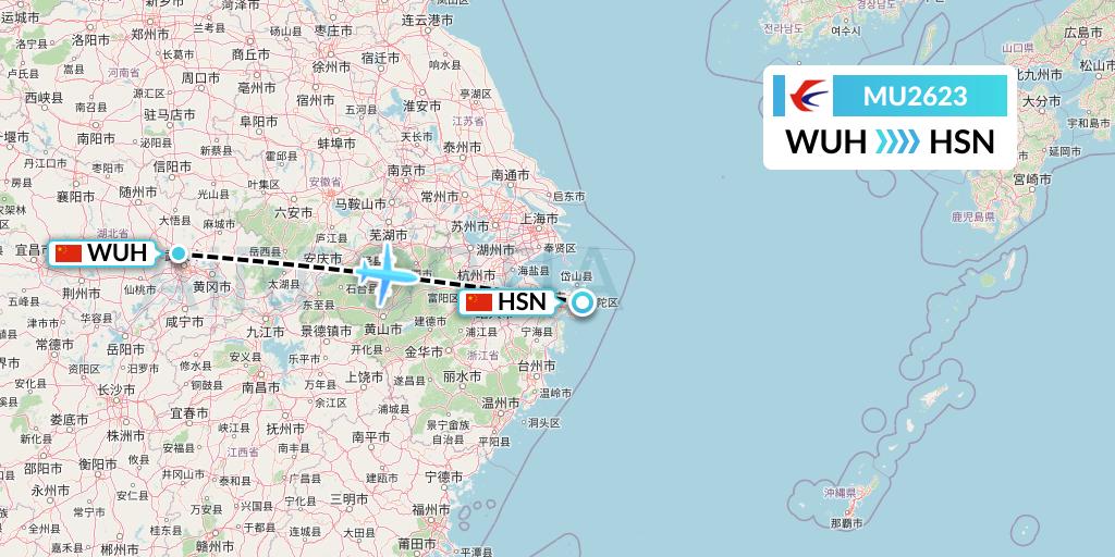 MU2623 China Eastern Airlines Flight Map: Wuhan to Zhoushan