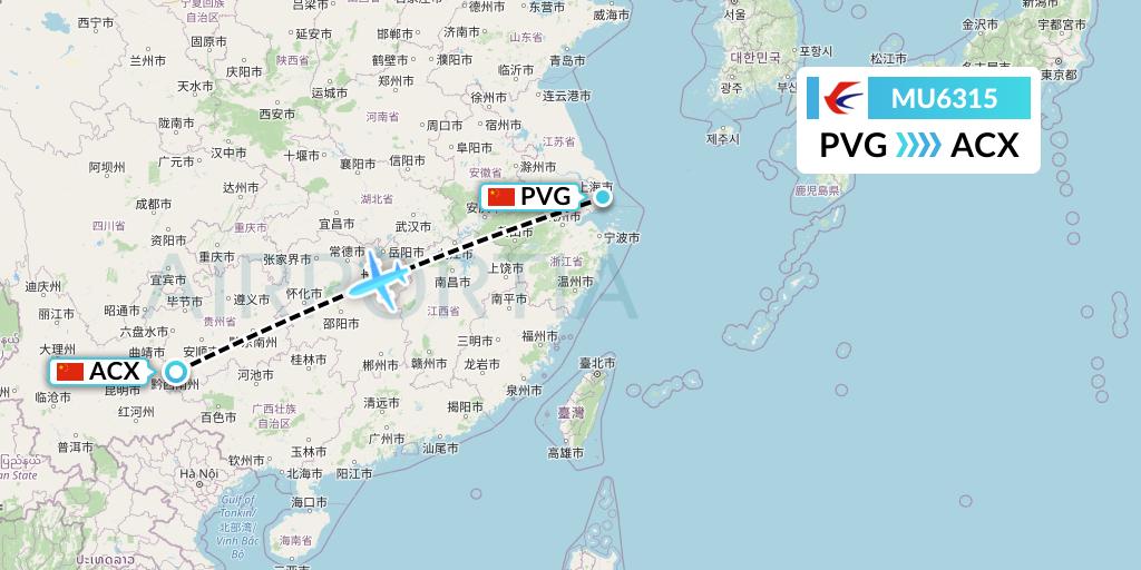 MU6315 China Eastern Airlines Flight Map: Shanghai to Xingyi