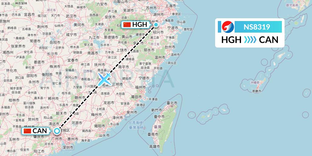 NS8319 Hebei Airlines Flight Map: Hangzhou to Guangzhou