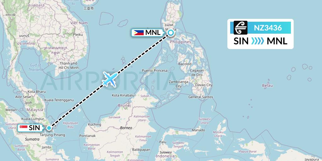 NZ3436 Air New Zealand Flight Map: Singapore to Manila