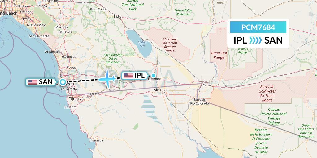 PCM7684 Westair Industries Flight Map: Imperial to San Diego