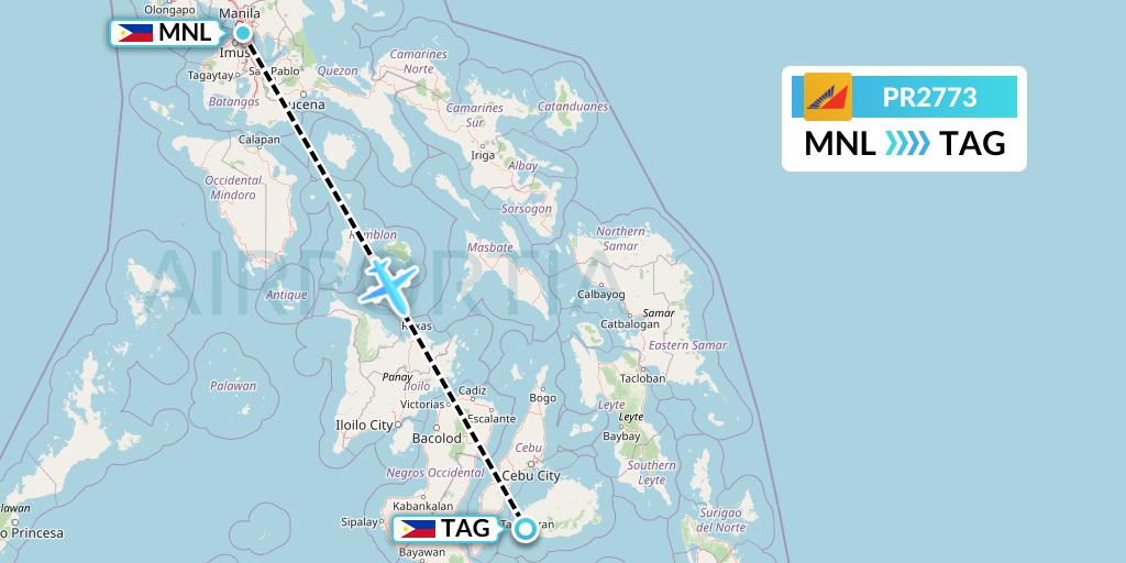 PR2773 Philippine Airlines Flight Map: Manila to Tagbilaran City