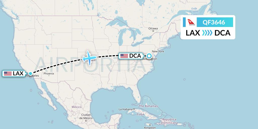 QF3646 Qantas Flight Map: Los Angeles to Washington