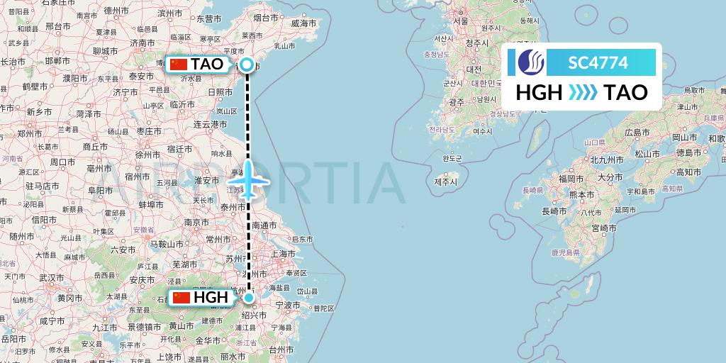 SC4774 Shandong Airlines Flight Map: Hangzhou to Qingdao