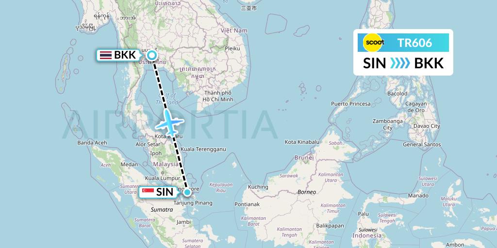 TR606 Tigerair Flight Map: Singapore to Bangkok