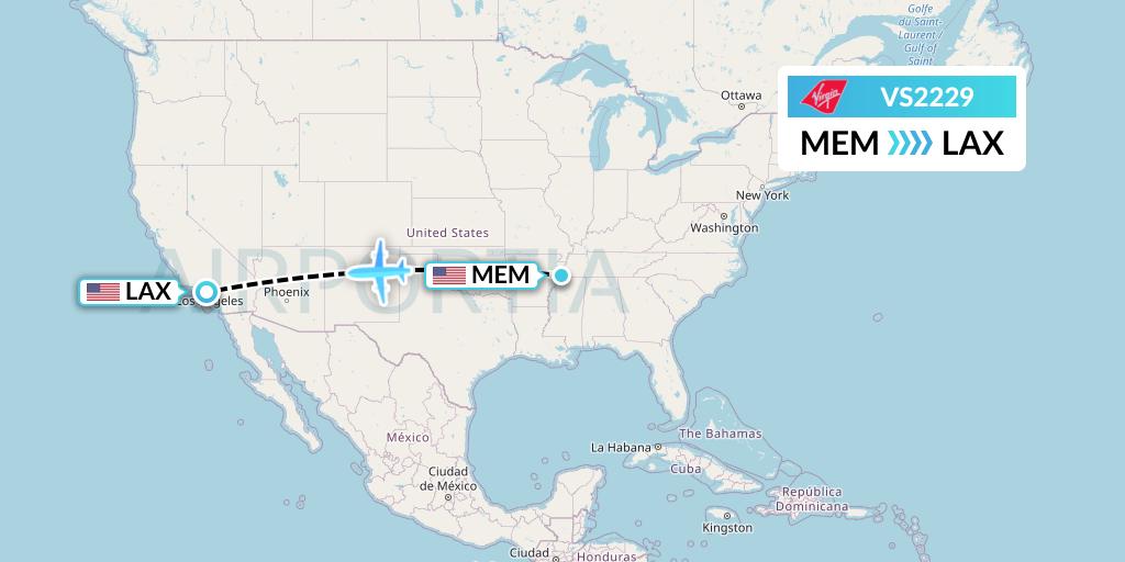 VS2229 Virgin Atlantic Airways Flight Map: Memphis to Los Angeles