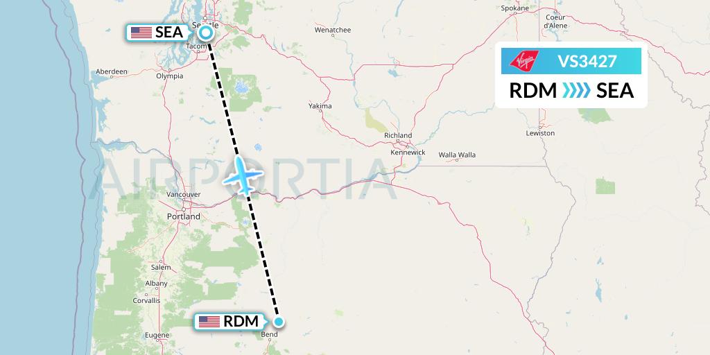 VS3427 Virgin Atlantic Airways Flight Map: Redmond to Seattle