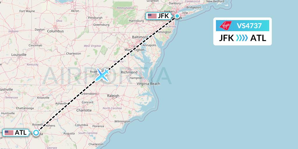 VS4737 Virgin Atlantic Airways Flight Map: New York to Atlanta