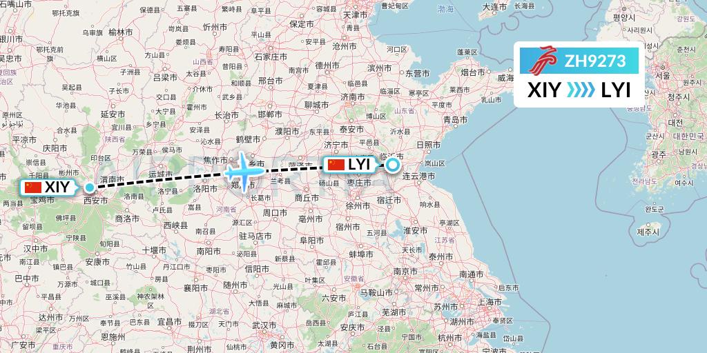 ZH9273 Shenzhen Airlines Flight Map: Xi'an to Linyi