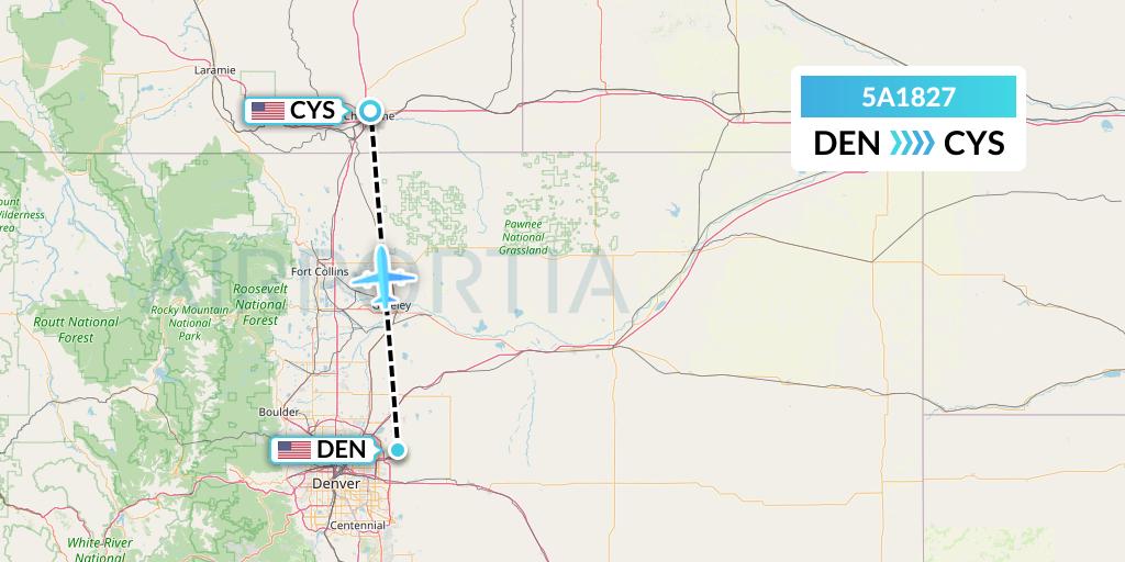 5A1827 Alpine Air Express Flight Map: Denver to Cheyenne