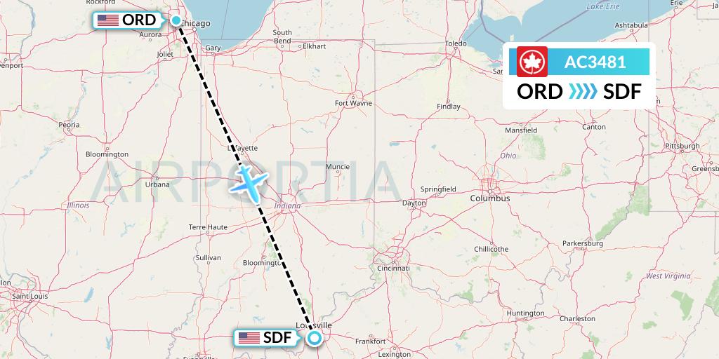 AC3481 Air Canada Flight Map: Chicago to Louisville