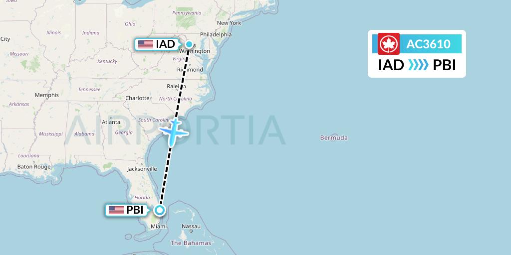 AC3610 Air Canada Flight Map: Washington to West Palm Beach