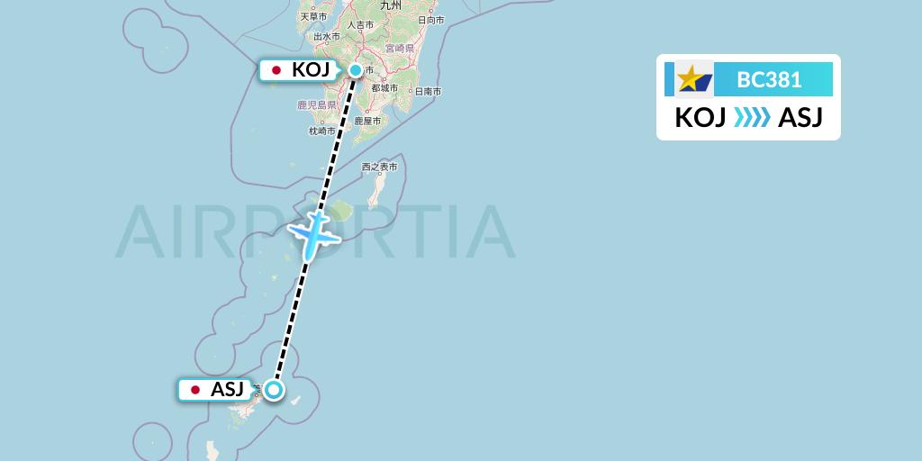 BC381 Skymark Airlines Flight Map: Kagoshima to Amami