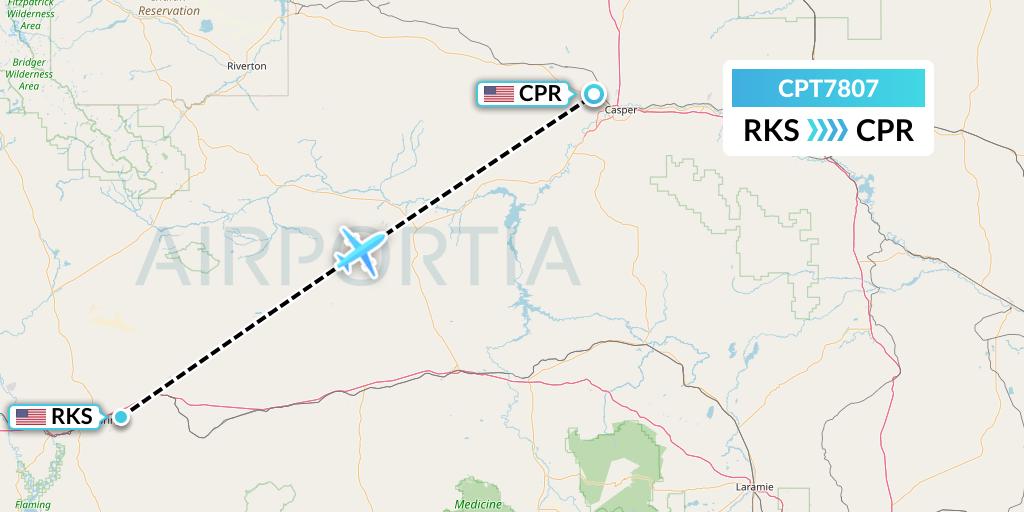 CPT7807 Corporate Air Flight Map: Rock Springs to Casper