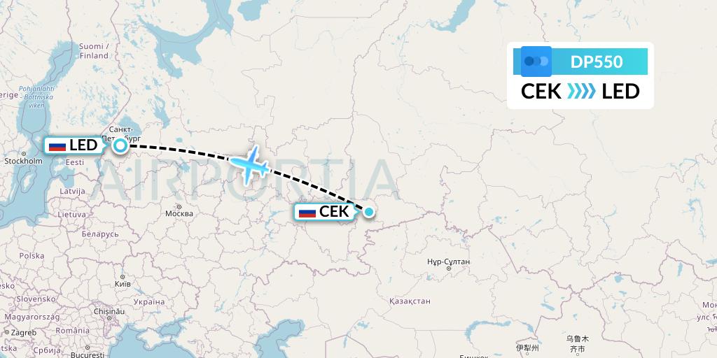 DP550 Pobeda Flight Map: Chelyabinsk to St. Petersburg