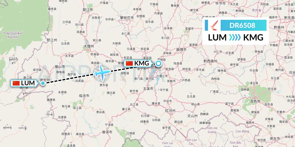DR6508 Ruili Airlines Flight Map: Mangshi to Kunming