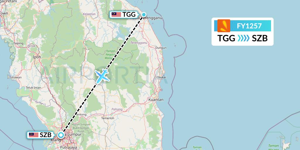 FY1257 Firefly Flight Map: Kuala Terengganu to Kuala Lumpur